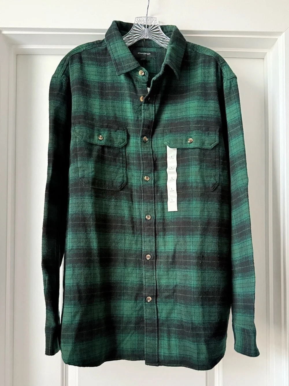 NWT Men’s Banana Republic Flannel Shacket Shirt Jacket Plaid Green Black Buttons